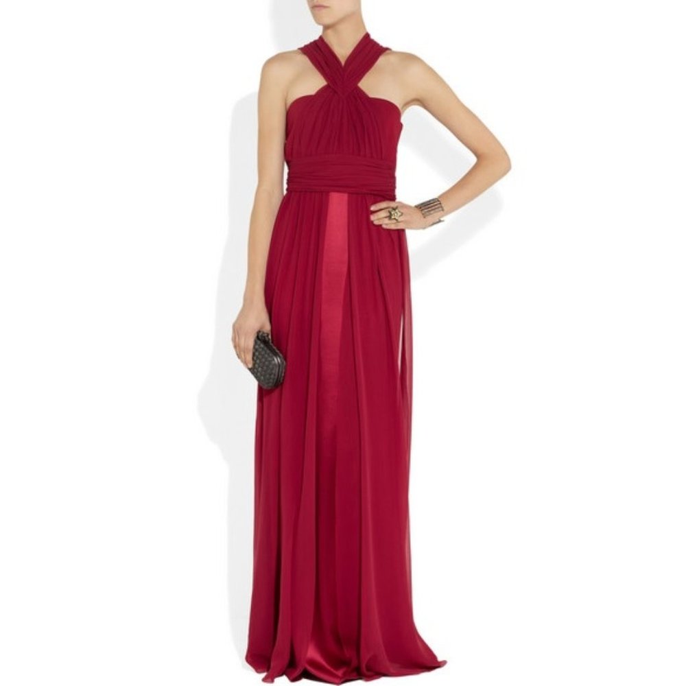 Vionnet Red Silk Chiffon and Satin Formal Gown